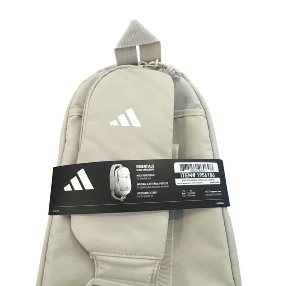 Adidas Essentials Sling Crossbody Adjustable Strap Sand Beige Multi-Pocket Desig - Picture 7 of 8
